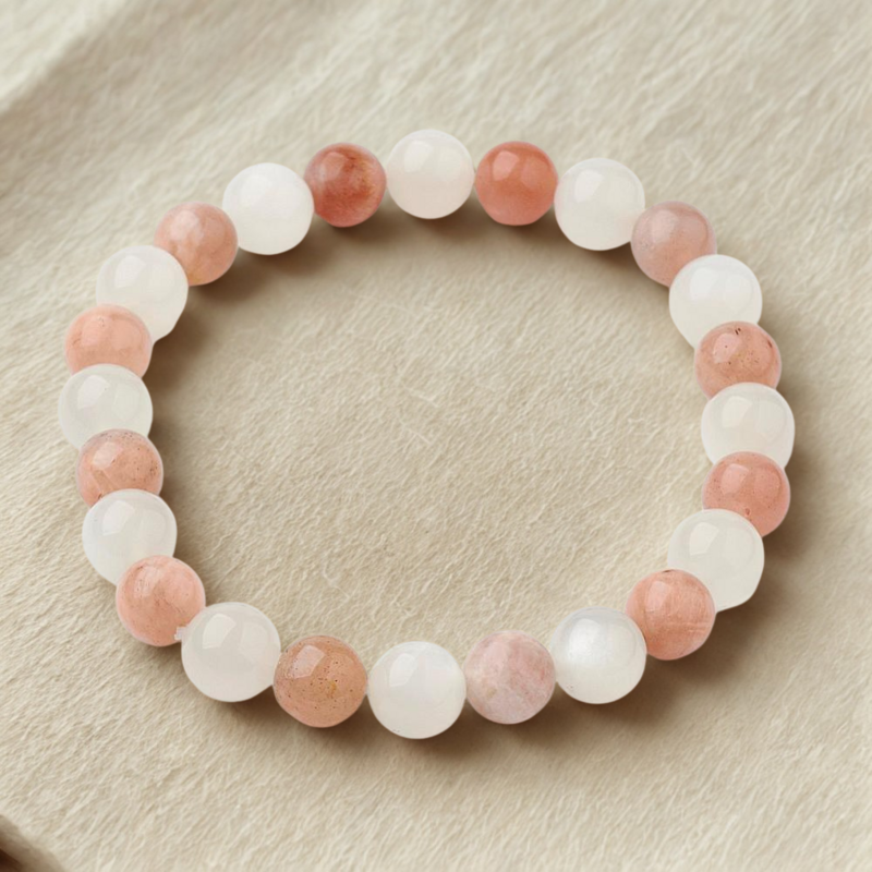 Bracciale elasticizzato con perline naturali multi-pietra di luna da 8 mm