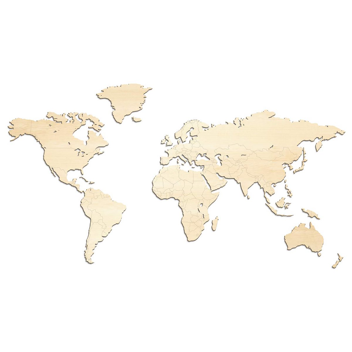 Wooden World Map - 10 Wood Types - Magnetic Hanging System