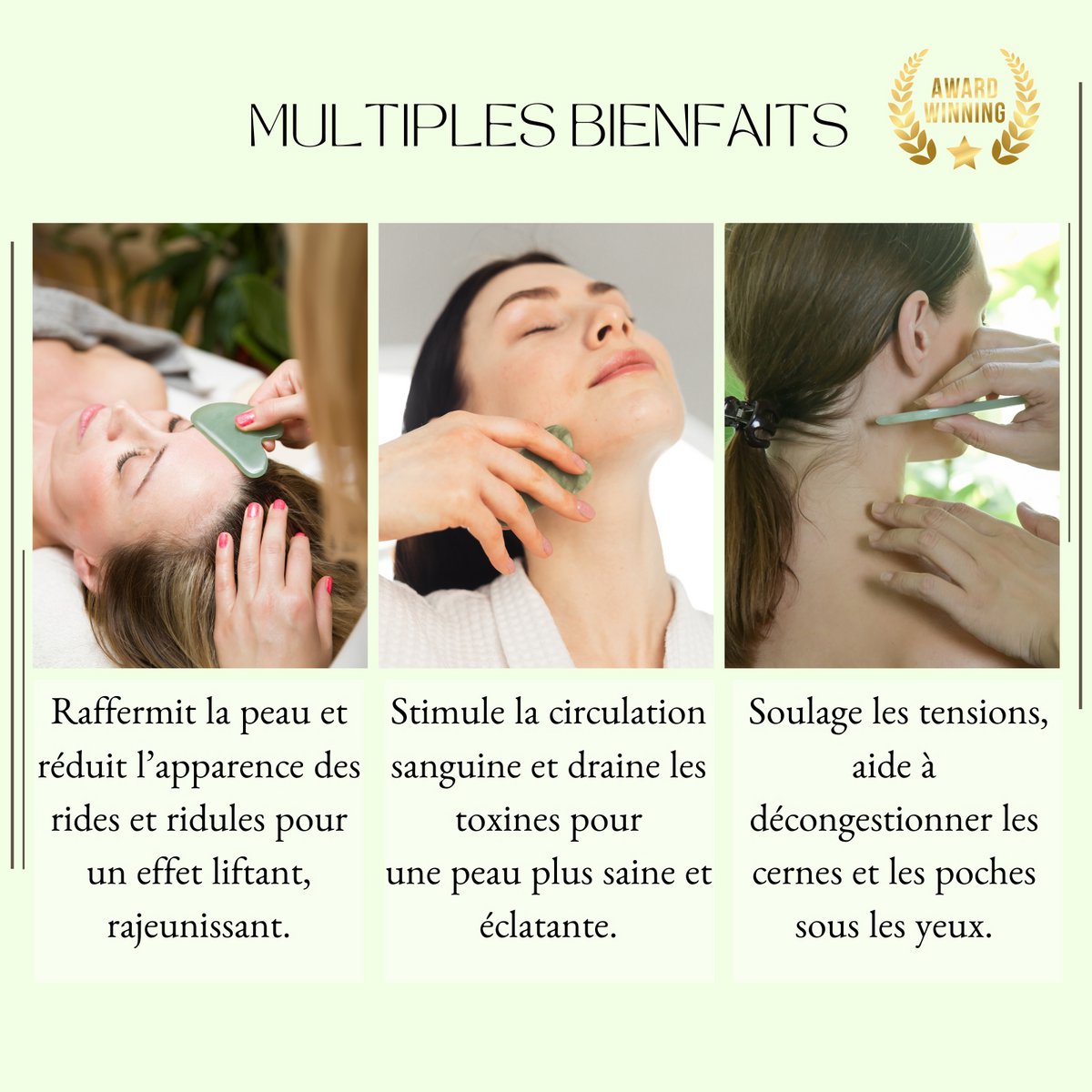 Zestaw i maska ​​na oczy z zielonego jadeitu Gua Sha - Termoterapia - Niezbędne akcesoria kosmetyczne - Kamień naturalny - Narzędzie do podnoszenia