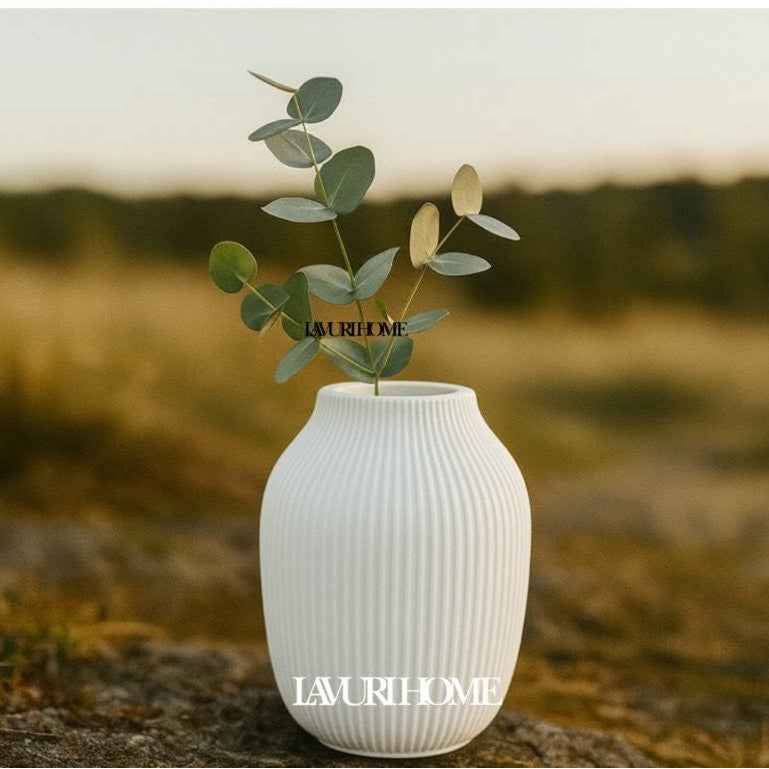 RIBBED 1600 cermaic Vase for dry flowers, pampas grass, 15 x 12 cm Handmade in Portugal