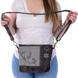 Bolso tradicional domelo. Bolso bandolera de lona vegana con motivo de ciervo/edelweiss estampado