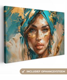 Canvas schilderij  - Wanddecoratie - Bloemen - Vaas - Stilleven - Beige