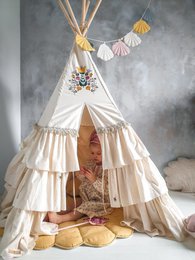 Tipi-Zelt „Folk“ mit Rüschen und Stickerei