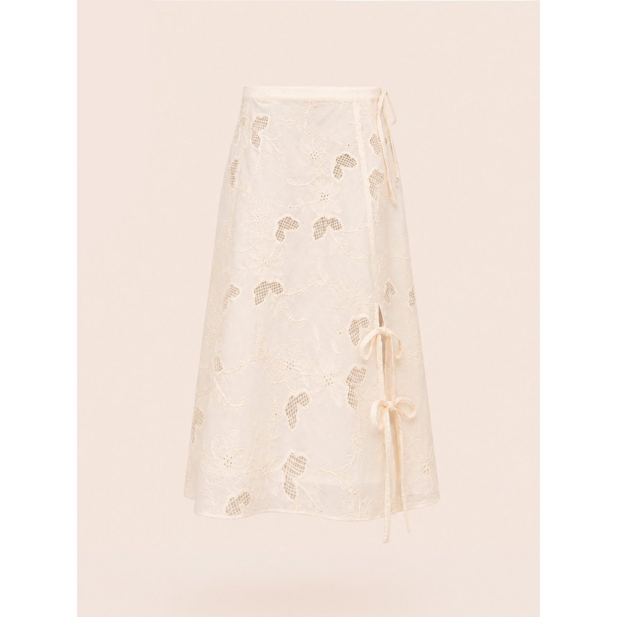 Sunlit Cream Embroidered Midi Skirt