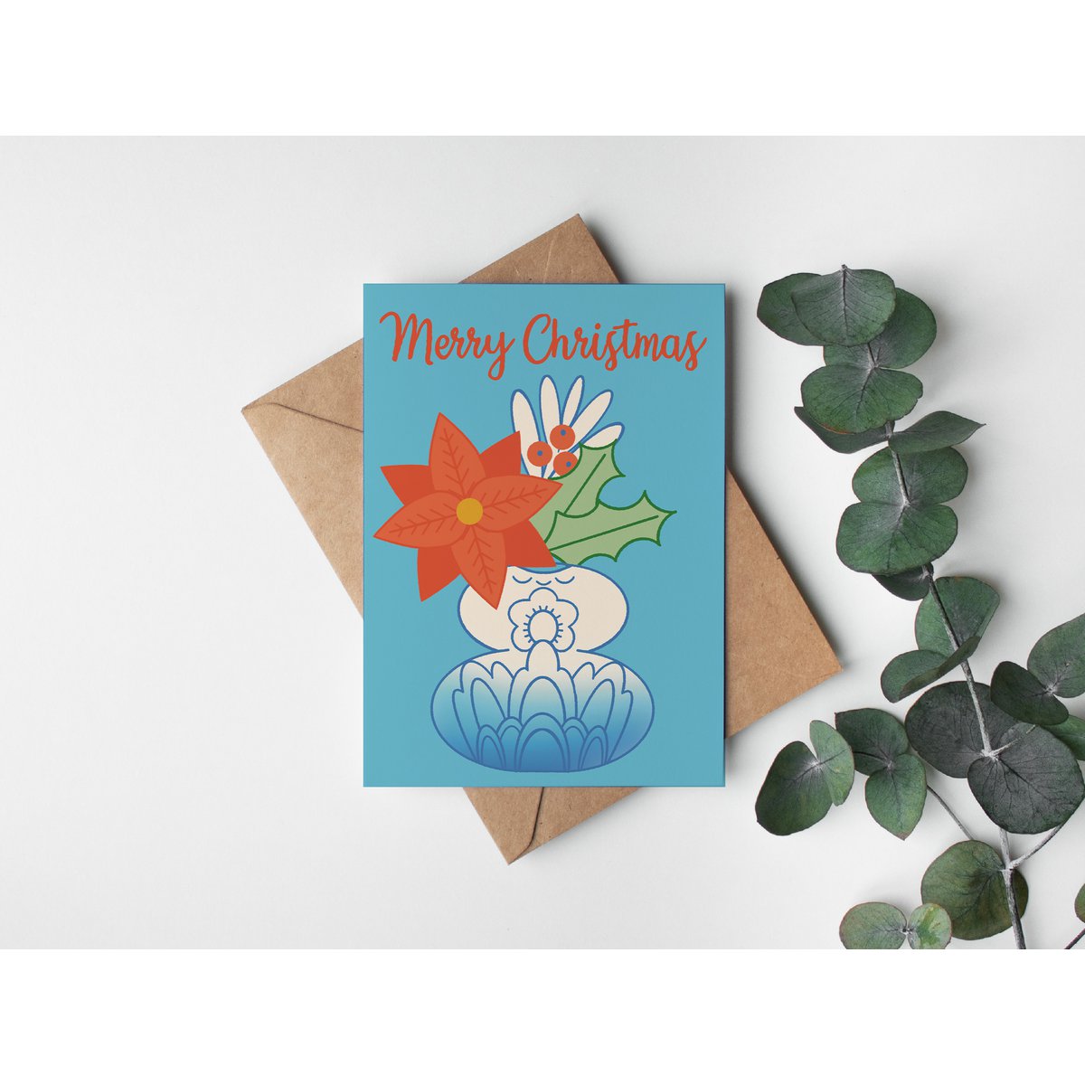 Biglietto d'auguri per le vacanze con bouquet blu di Delft