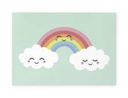 Colorful poster with a rainbow and clouds, suitable for a baby's room.