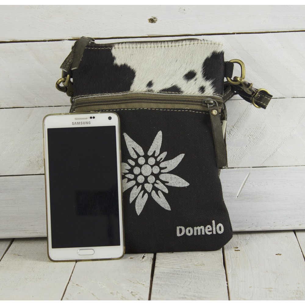Traditionele tas van Domelo. Dames schoudertas. Dirndl schoudertas gemaakt van canvas en leer. Handtas in traditionele stijl met hartedelweissprint. Crossbodytas voor dames als Oktoberfest-accessoire.