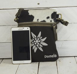 Bolso tradicional domelo. Bolso bandolera para mujer. Bolso bandolera tirolés fabricado en lona y piel. Bolso de mano de estilo tradicional con estampado de edelweiss de corazones. Bolso bandolera para mujer como complemento del Oktoberfest.