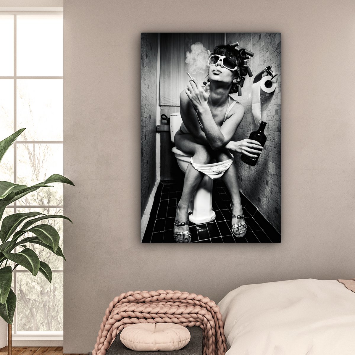 Canvas Painting - Wall Decoration Woman - Vintage - Curles - Toilet - Cigarette - Wall Decoration Living Room - Bedroom Decoration - Room Accessories - Canvas Paintings
