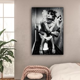 Canvas Painting - Wall Decoration Woman - Vintage - Curles - Toilet - Cigarette - Wall Decoration Living Room - Bedroom Decoration - Room Accessories - Canvas Paintings