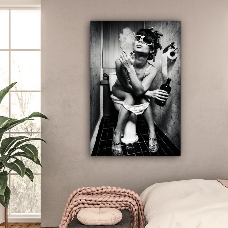 Canvas Painting - Wall Decoration Woman - Vintage - Curles - Toilet - Cigarette - Wall Decoration Living Room - Bedroom Decoration - Room Accessories - Canvas Paintings