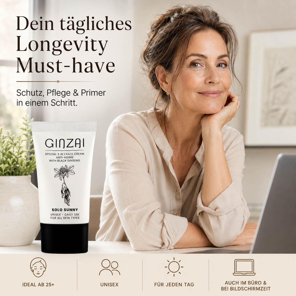 LONGEVITY 3in1 Anti Aging Face Cream mit Ginseng