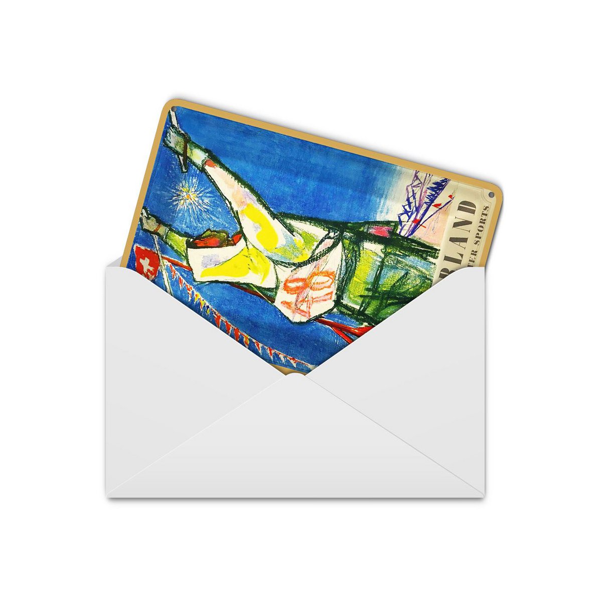 Tin postcard travel 10x14 cm Switzerland invites for winter sport decorative sign