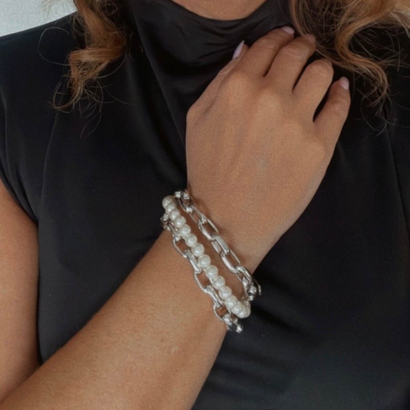 Parelarmband en 3-lijns ketting in zilver