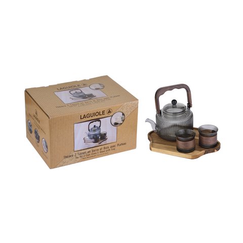 Laguiole Set à teas - teapot, tray and 2 cups in glasses