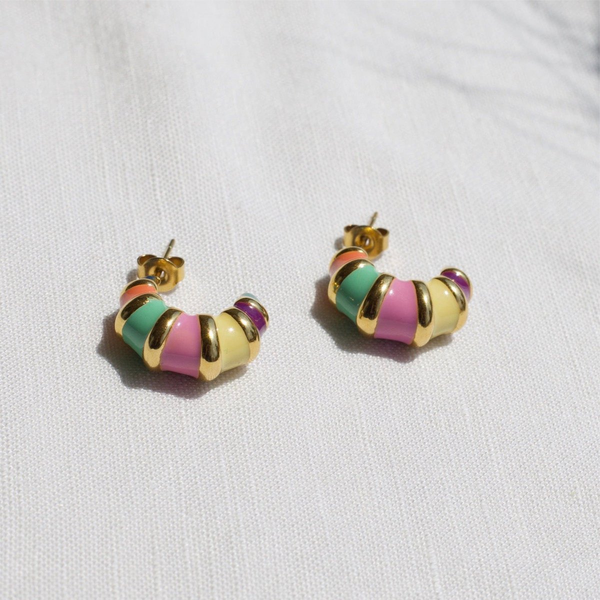 Nadine - Colourful Enamel Hoop Croissant Earrings