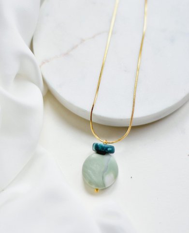 Contrasting Celadon and Teal Necklace