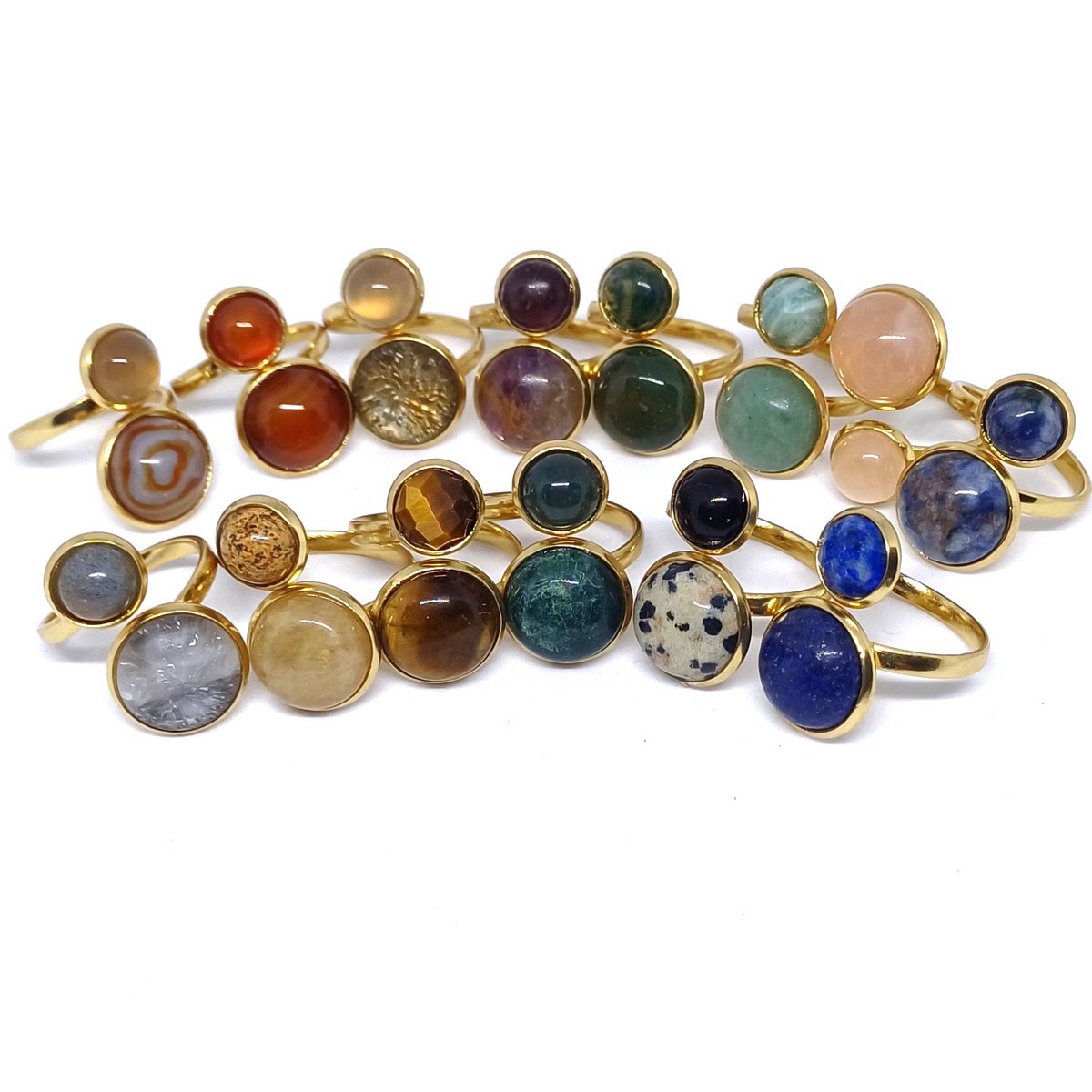 Anelli con pietre preziose in acciaio inossidabile (10 pezzi) Castone 8 e 12 mm.
