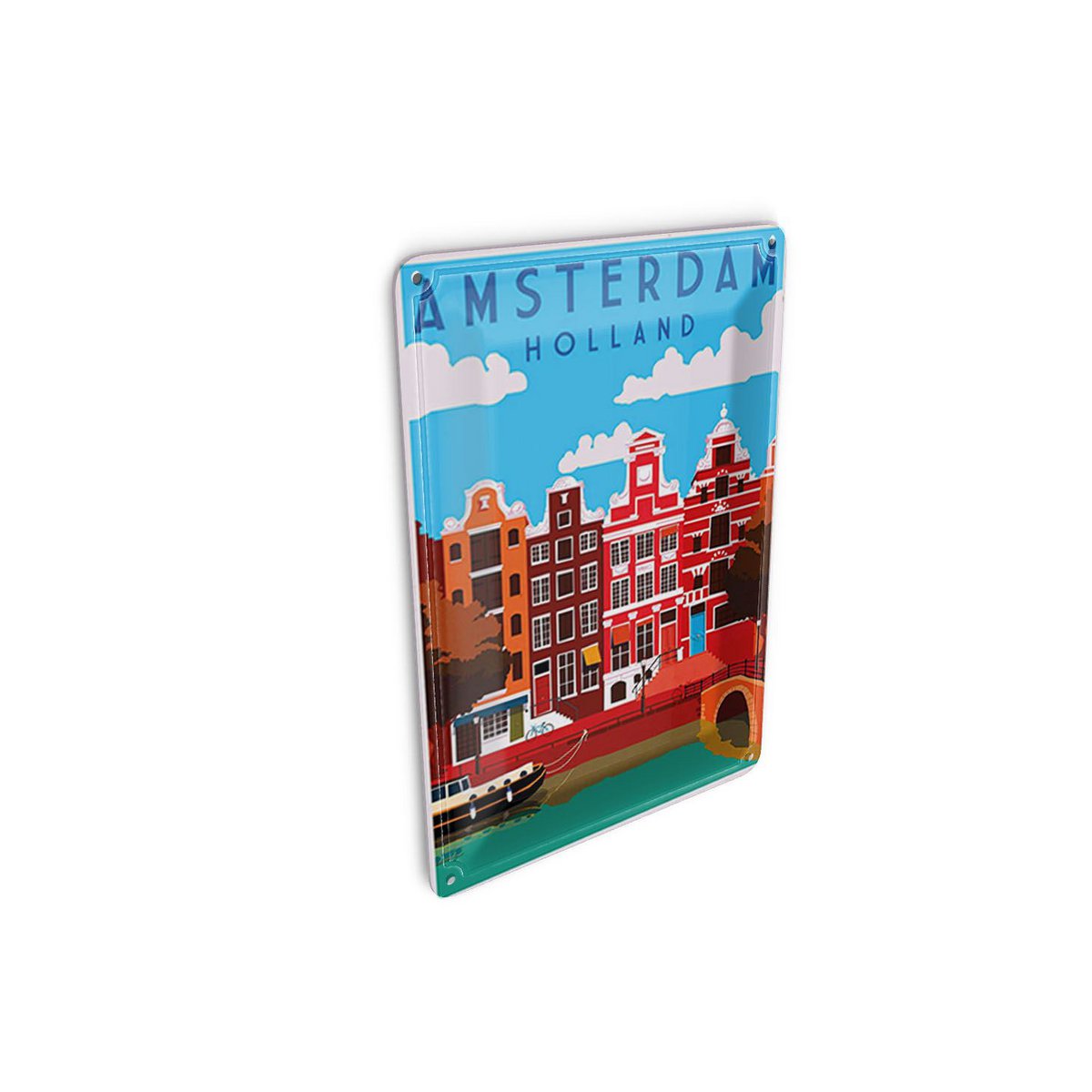 Cartolina da viaggio in latta 10x14 cm Cartello decorazione case Amsterdam Olanda canale