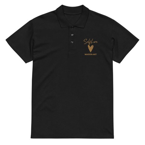 Self Love Premium-Piqué-Poloshirt mit Altgold-Stickerei