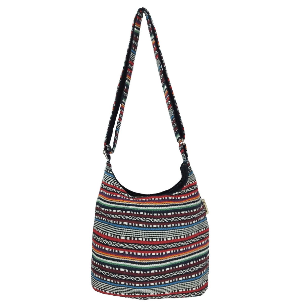 Sunsa hobo tas. Gestreepte geweven katoenen buideltas. Dames/meisjes schoudertas met verstelbaar hengsel. Lichtgewicht grote stoffen tas met ritssluiting.