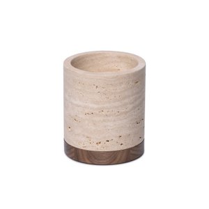 Travertine candle holder L Ø9.5x9cm incl. wood plateau