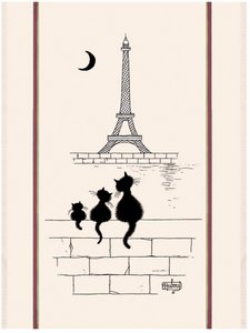 Grote Theedoek Dubout Cats Eiffeltoren Ecru