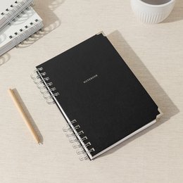 A classic black notebook with a plain, minimalist design. Available in various page styles including lined, grid, and dot grid.
