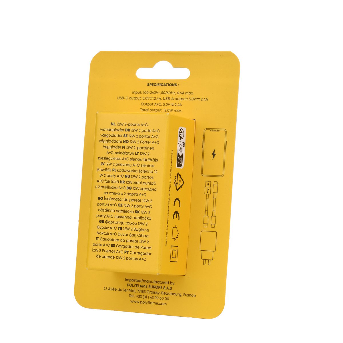 Chargeur mural Type A et C 12W