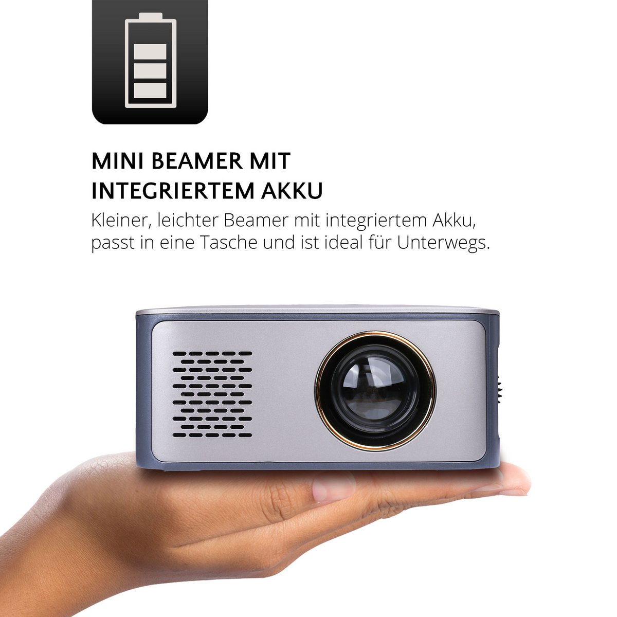 LV-HD120 LED projector with integrated rechargeable battery