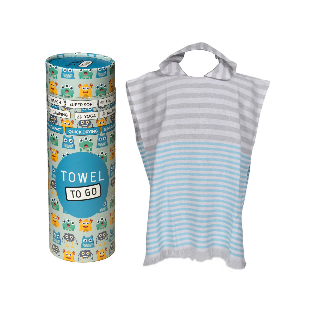 TOWEL TO GO PLAYA KIDS Cotton Beach Poncho 60x48 cm | Quick Dry Changing Towel | Blue | with Gift Box