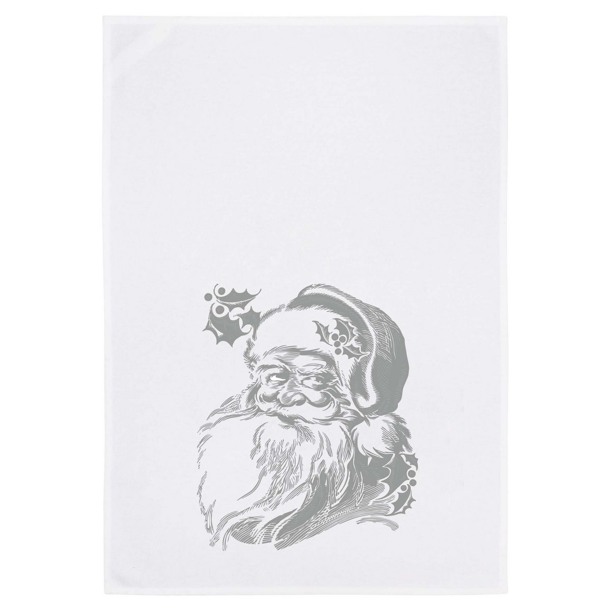 Tea towel white, Santa Claus, silver