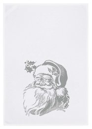 Tea towel white, Santa Claus, silver