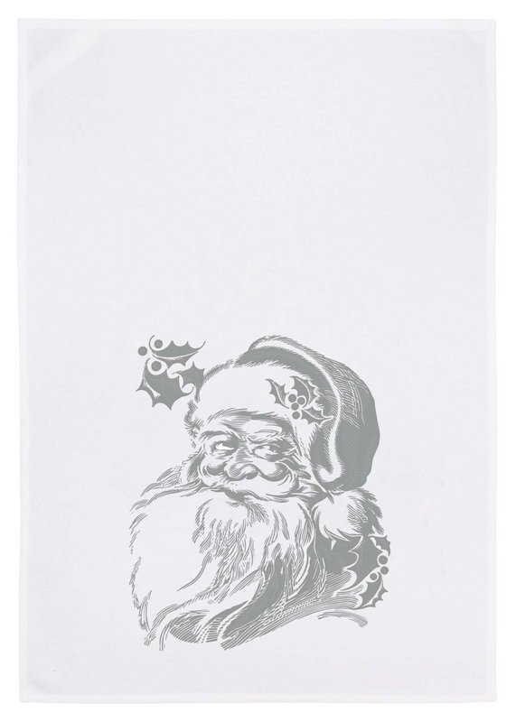 Tea towel white, Santa Claus, silver