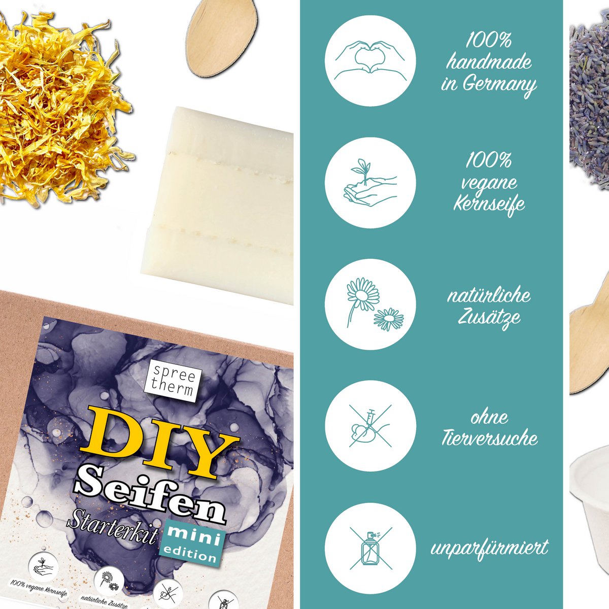 Make soap yourself, DIY set from spreetherm incl. 100% vegan curd soap, and much more. - HIGHLIGHTS: Natural ingredients, make your own unscented soap, DIY set from spreetherm including 100% vegan curd soap, and much more. - HIGHLIGHTS: Natural ingre