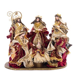 FABR.HOLY FAMILY ON BASE TT BURG/CRM/BRWN 36CM
