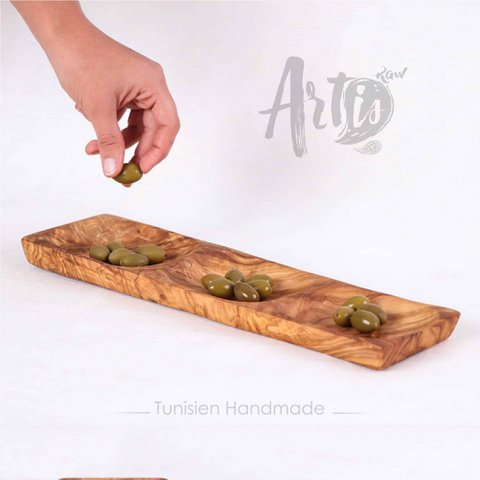 3-Compartment Olive Wood Appetizer Tray – Handmade