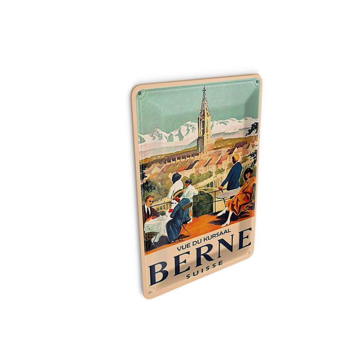 Cartolina da viaggio in latta 10x14 cm Svizzera Vue du kursall Berna Insegna decorativa