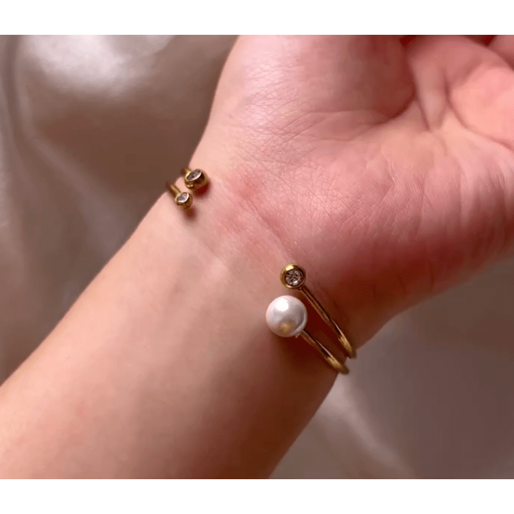 Kolya - Dainty Pearl Crystal Cuff Bangles 2 Styles