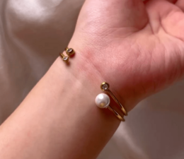 Kolya - Dainty Pearl Crystal Cuff Bangles 2 Styles