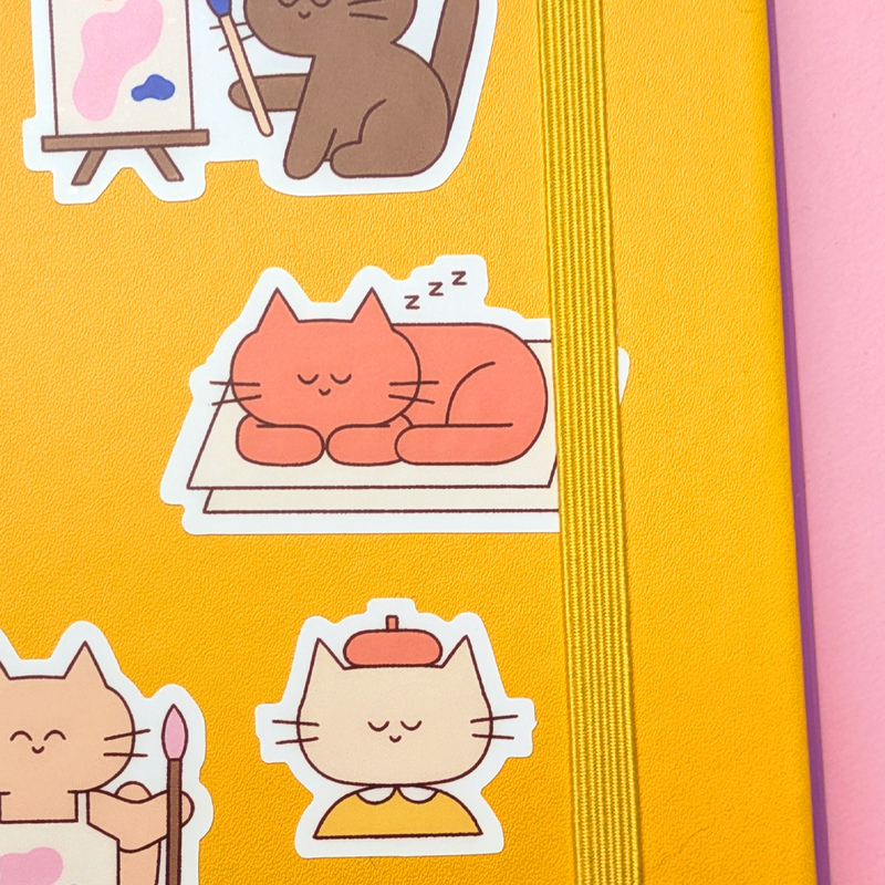 Hoja de pegatinas de gatos artistas