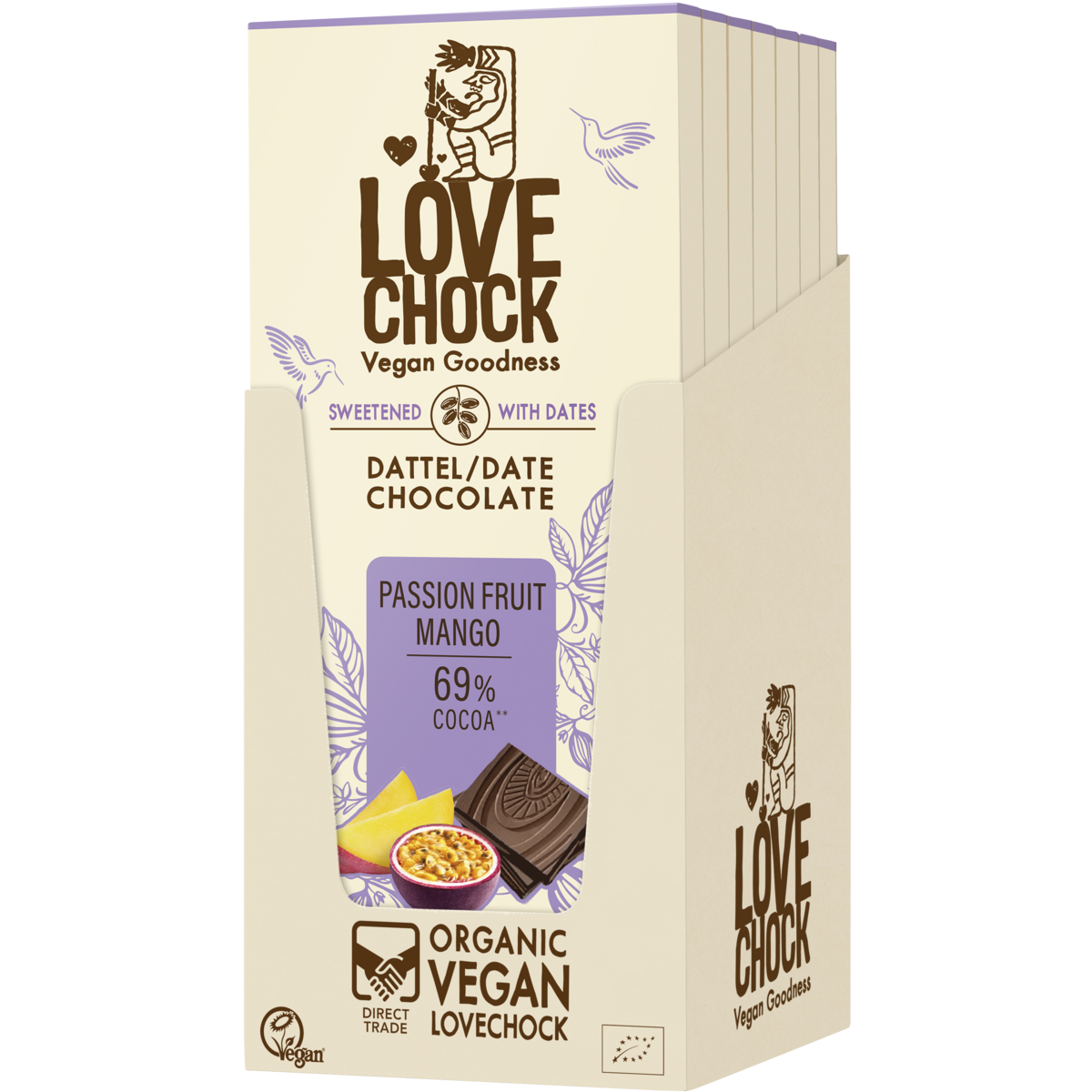 Chocolate sweetened with dates passion fruit mango 69% vegan - organic, vegan, durable