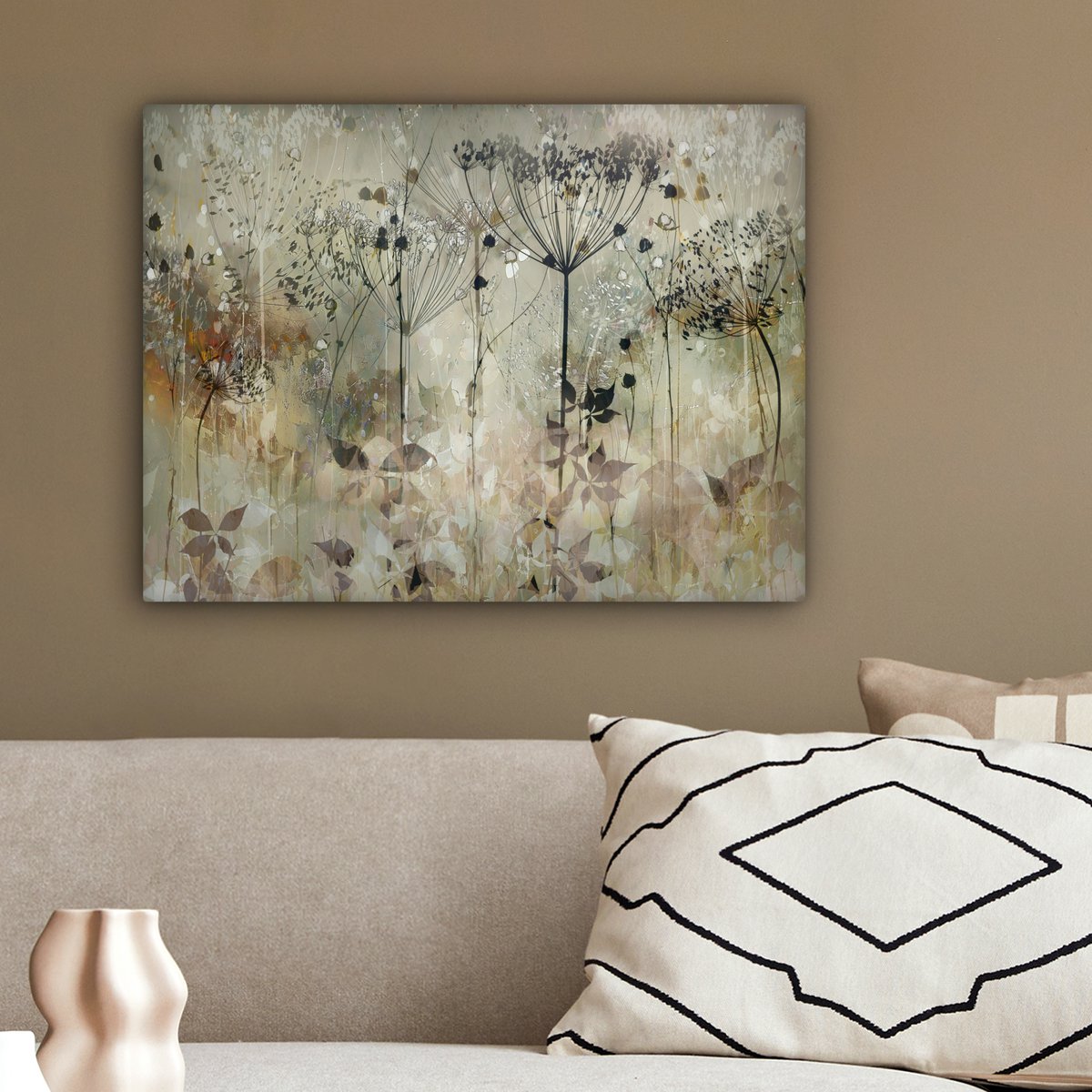 Pintura de lona - Decoración de pared - Flores - Gris - Naturaleza - Arte