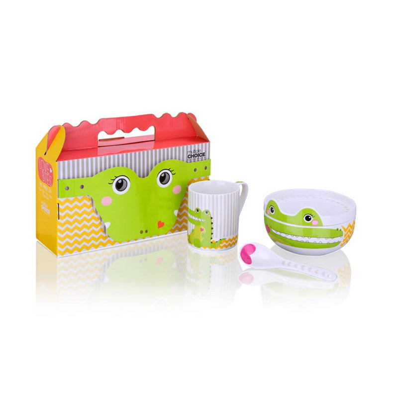 Crocodile heureux – service de table, service de petit-déjeuner, 4 pièces, porcelaine