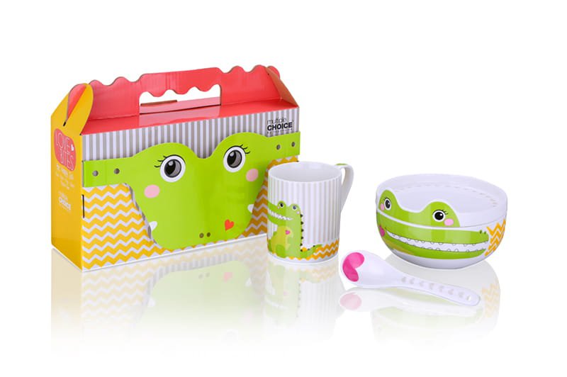 Cocodrilo feliz - juego de cena, juego de desayuno, 4 piezas, porcelana