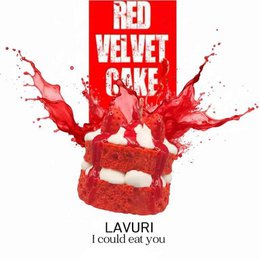 LAVURI® RED Velvet Strawberry cake with whipped cream and fruit as a topping on a red, fluffy cake base – a gourmet dessert candle made from 100% soy wax