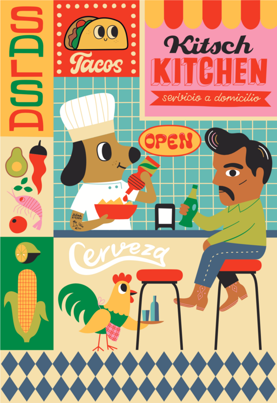 Kitsch Kitchen teatowel El Restaurante el chef