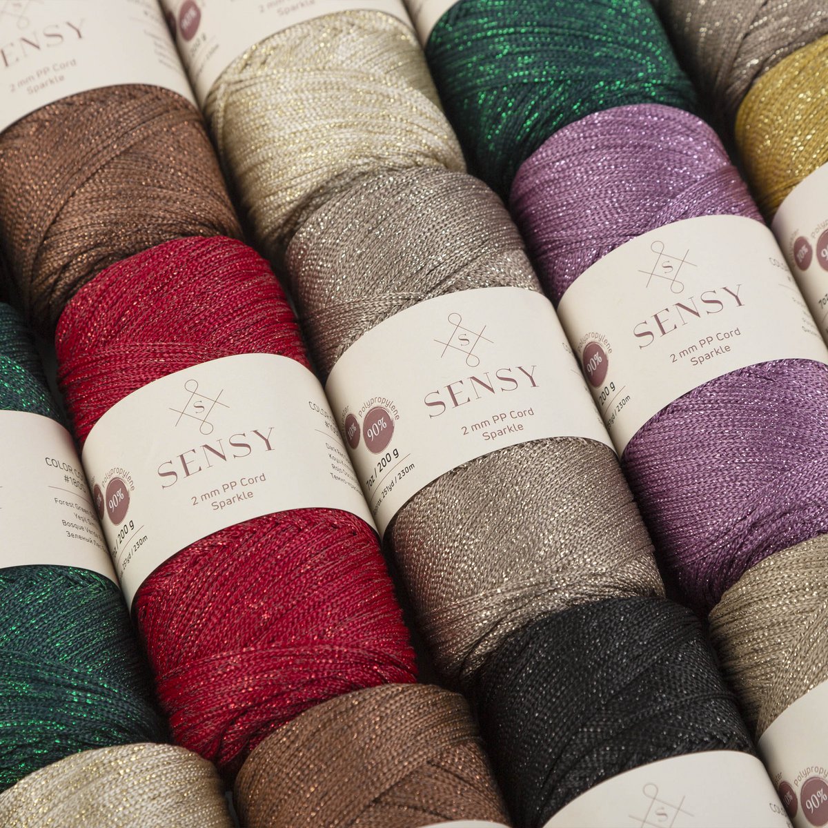 Sensy Premium 2mm Sparkle - 250 m Sznurek do makramy, 90% polipropylen / 10% poliester