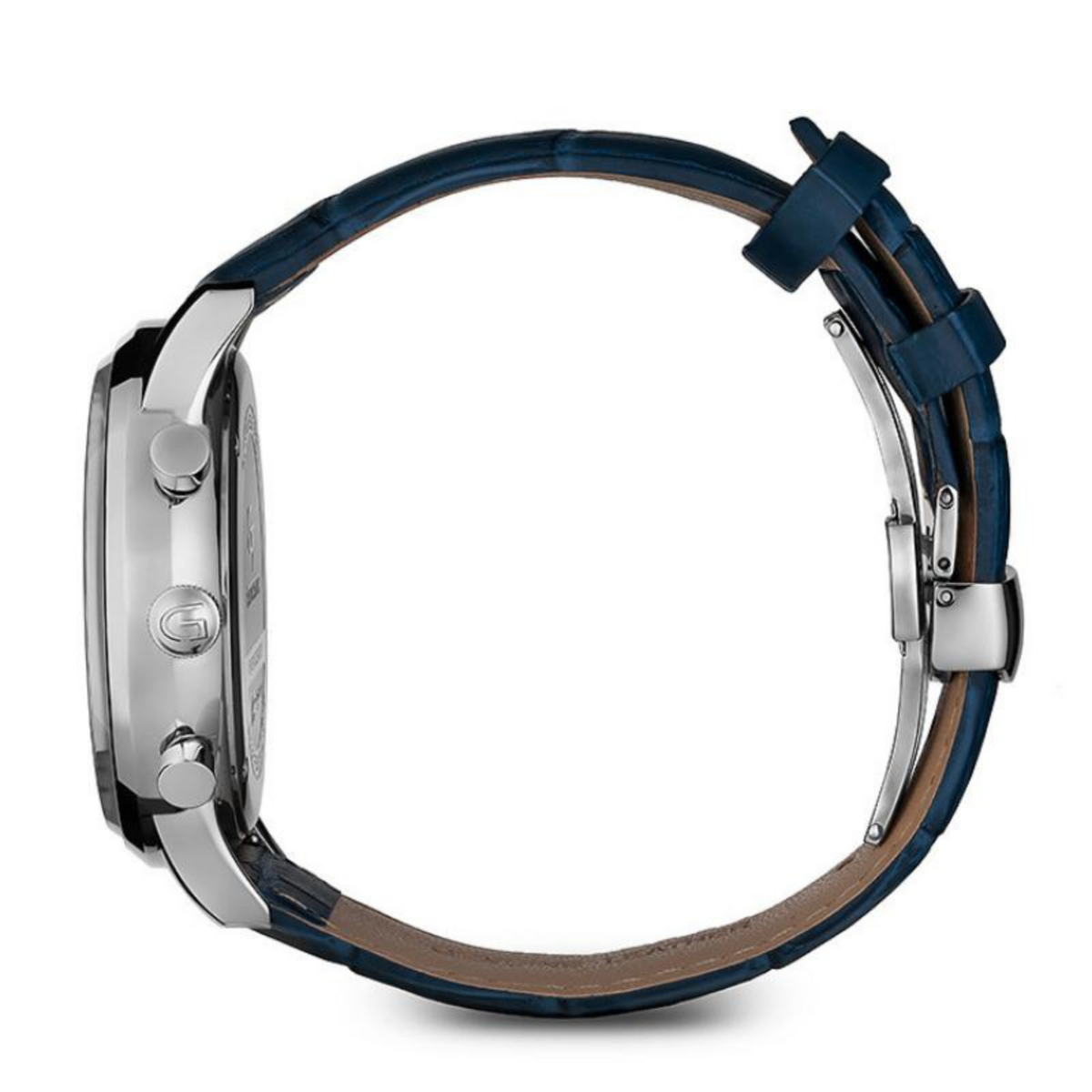 Herrenuhr – blaues Lederarmband – weißes Zifferblatt