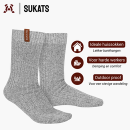 Sukats® 3 of 6 Paar Luxe Noorse Sokken | Norwegians Premium Deluxe | Wollen Sokken | Grijs | Meerdere maten